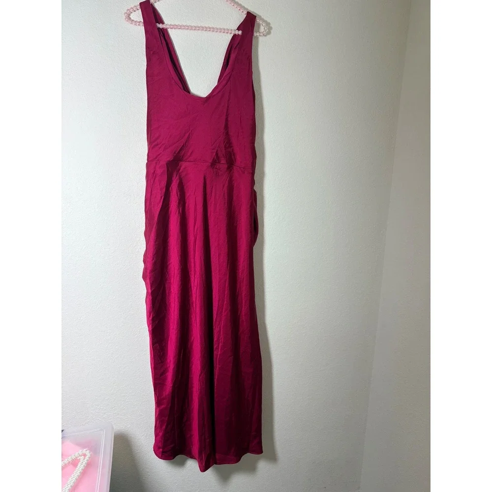 Abercrombie & fitch Satin Cowl Neck Ruched Maxi Dress Magenta Pink Formal XL new